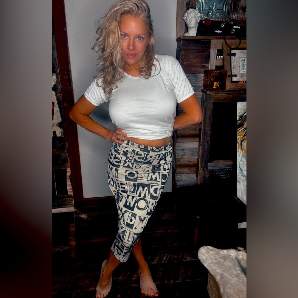White Crop Top and Graphic Skirt